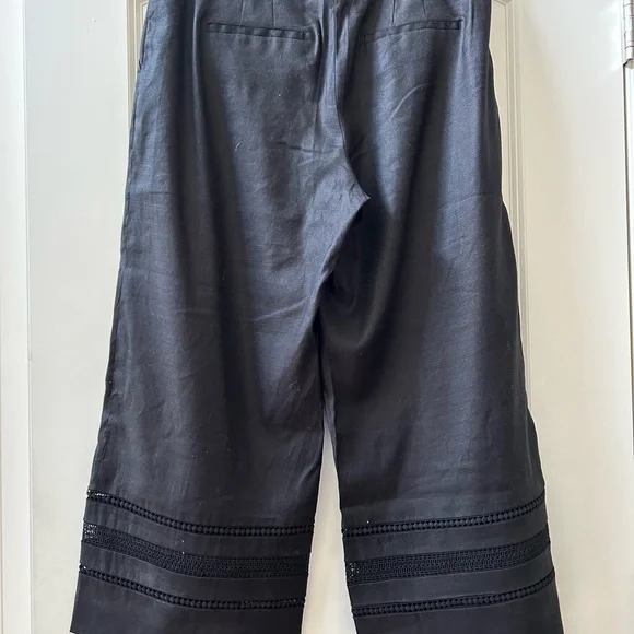 White House Black Market linen blend wide leg crop pants. Lace detail. EUC - Picture 6 of 15